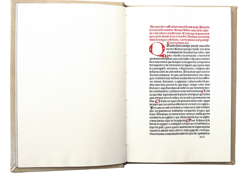 Gramatica castellana-Nebrija-Incunables Libros Antiguos-libro facsimil-Vicent Garcia Editores-0 abierto.